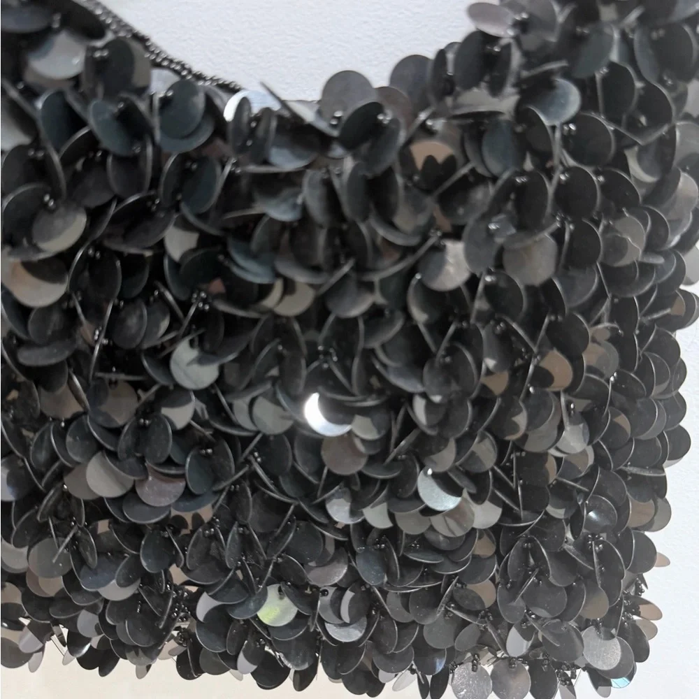 Black Sequin Shoulder Bag - Party Evening Handbag - Y2K Glam